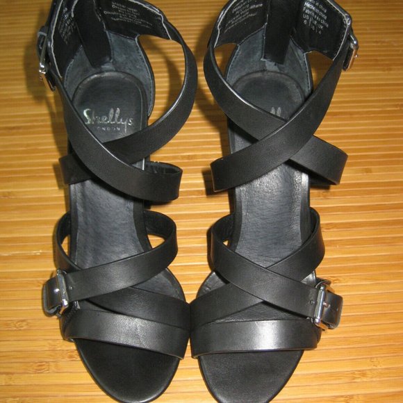 Shellys London Black Coessa Strappy Chunky Heel Sandals Size 6 NIB Open Toe - Picture 3 of 9